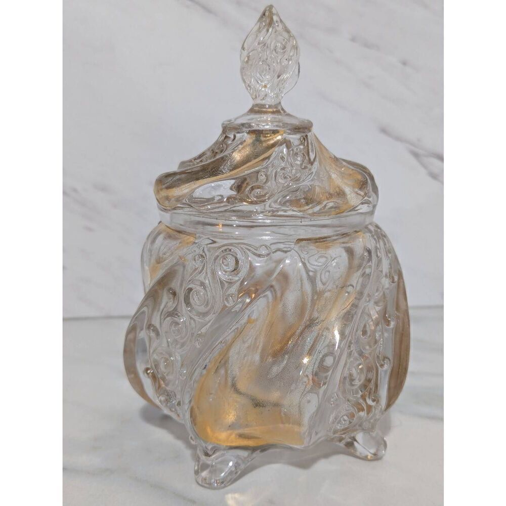 Fostoria Glass Candy Dish Wedding Bells Pattern In Clear Glass Gold Trim